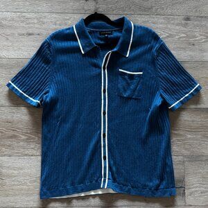 Banana Republic Men's Silk Blend Sweater Polo Blue/White XL X-Large $148